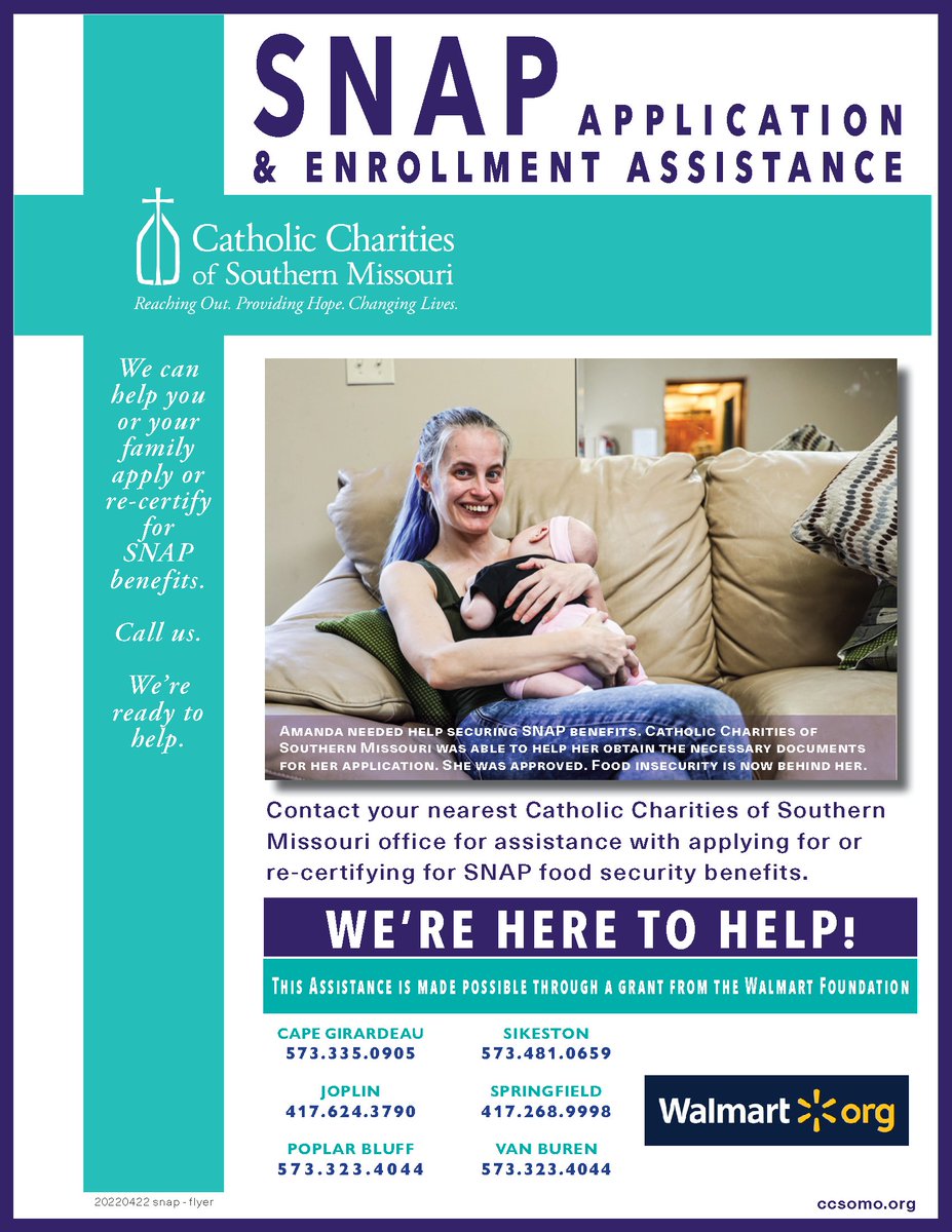 Please share with anyone who may be having difficulty putting food on the table. We can help with applications and re-certifications for #SNAP food benefits. This help with achieving food security is funded in part by @walmartorg. #FoodSecurity #SNAPworks