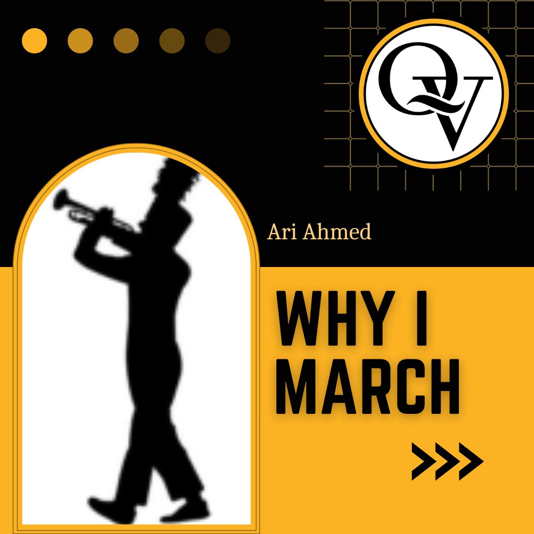QVHSBandOrch's tweet photo. Today's #whyimarched #membermonday features freshman drummer, Ari Ahmed! https://t.co/wNuR1VYHlF