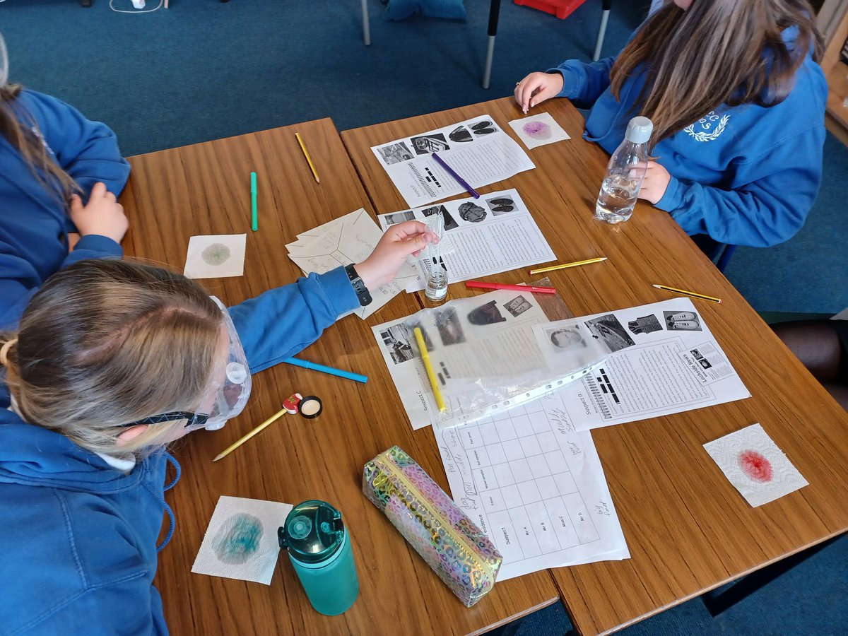 MrsEdwards_IWBS's tweet photo. We had a great time at our science transition event with @FalkirkHigh! Using chromatography, water testing, fibre sampling and footstep analysis we successfully found the guilty party of our crime! Huge thanks to Miss Campbell for organising😀 #FutureForensicScientists https://t.co/tVs0jHX3bf