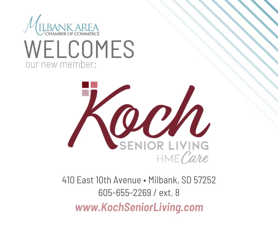 Welcome to our new Milbank Area Chamber member, Koch Senior Living!
#newmembermonday #milbanksd #milbankchamber #milbankstrong