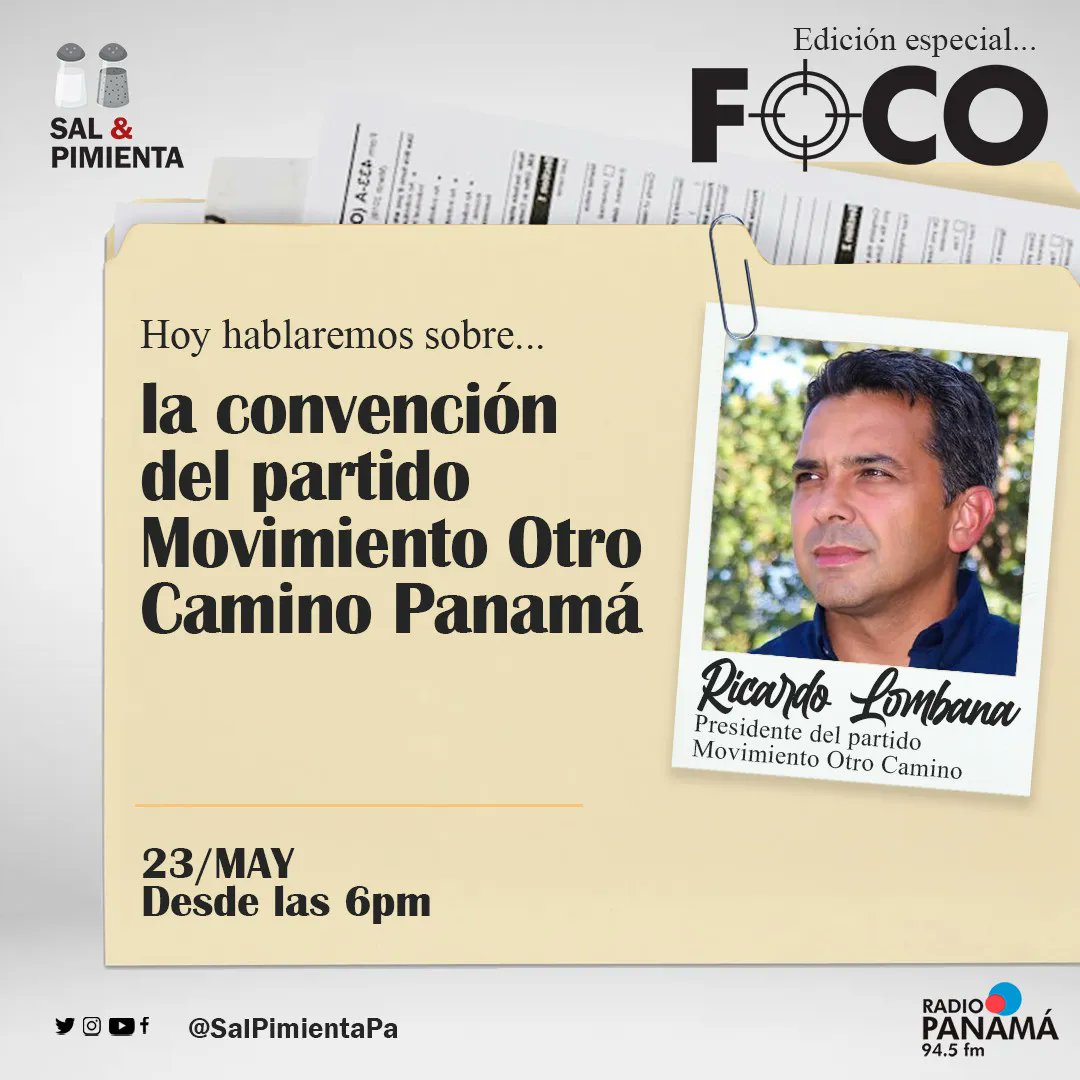 Hoy estaremos con Ricardo Lombana, Presidente del partido Movimiento Otro Camino, para hablar sobre los resultados de la pasada convención del partido. Desde las 6:00 pm, por <a href="/radiopanama/">Radio Panamá</a>, en otra edición especial conducida por los amigos de <a href="/focopanama/">Foco</a> 
#OtroCamino #Lombana