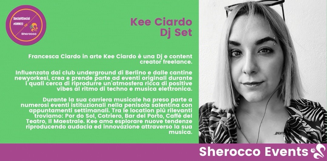 sheroccate's tweet photo. Ultimo degli events #Sherocco ma non per importanza: sarà Kee Ciardo col suo djset a concludere il festival domenica 26 giugno. Da anni presente agli eventi a tema LGBTQ+, la dj salentina farà ballare l'ultima canzone del festival.

https://t.co/KAMNhQkpzj

#SMM22 #Social4Social https://t.co/ho6Hjj8S6m