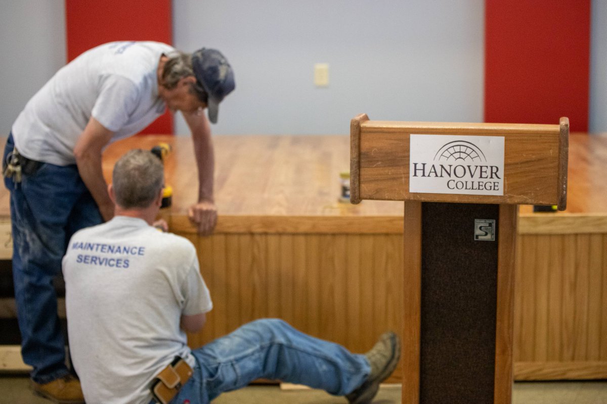 StudentLifeHC's tweet image. Student Life is excited to announce the installation of a beautiful new handmade stage in the Withrow Activities Center. Bill Burt, Hanover College Grounds, built and installed the permanent stage for our campus community to enjoy for years to come!
