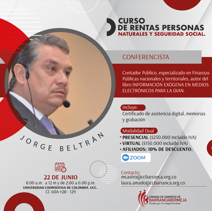 ccbarrancabja's tweet photo. ¿Sabe usted qué deducciones puede hacer para su declaración de rentas? ¡Participe en le Curso de Rentas Personas Naturales y Seguridad Social que realizará la Cámara de Comercio!

👉 Si está interesado, regístrese en el siguiente enlace 👩‍💻https://t.co/QlyMc6IjqU https://t.co/ZfI9aZpKgc