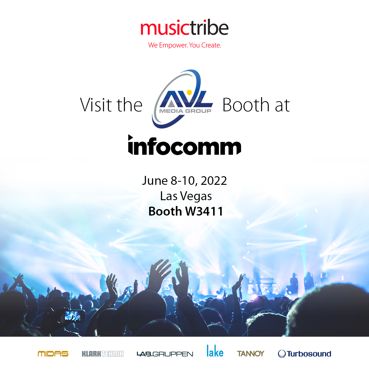 Turbosound's tweet photo. Heading to #Infocomm22 ?
Come visit us from June 8 -10 at the AVL Media Group booth, W3411.
#Midas #LabGruppen #Lake #Tannoy #Turbosound #KlarkTeknik https://t.co/Rgt9iRSZr5