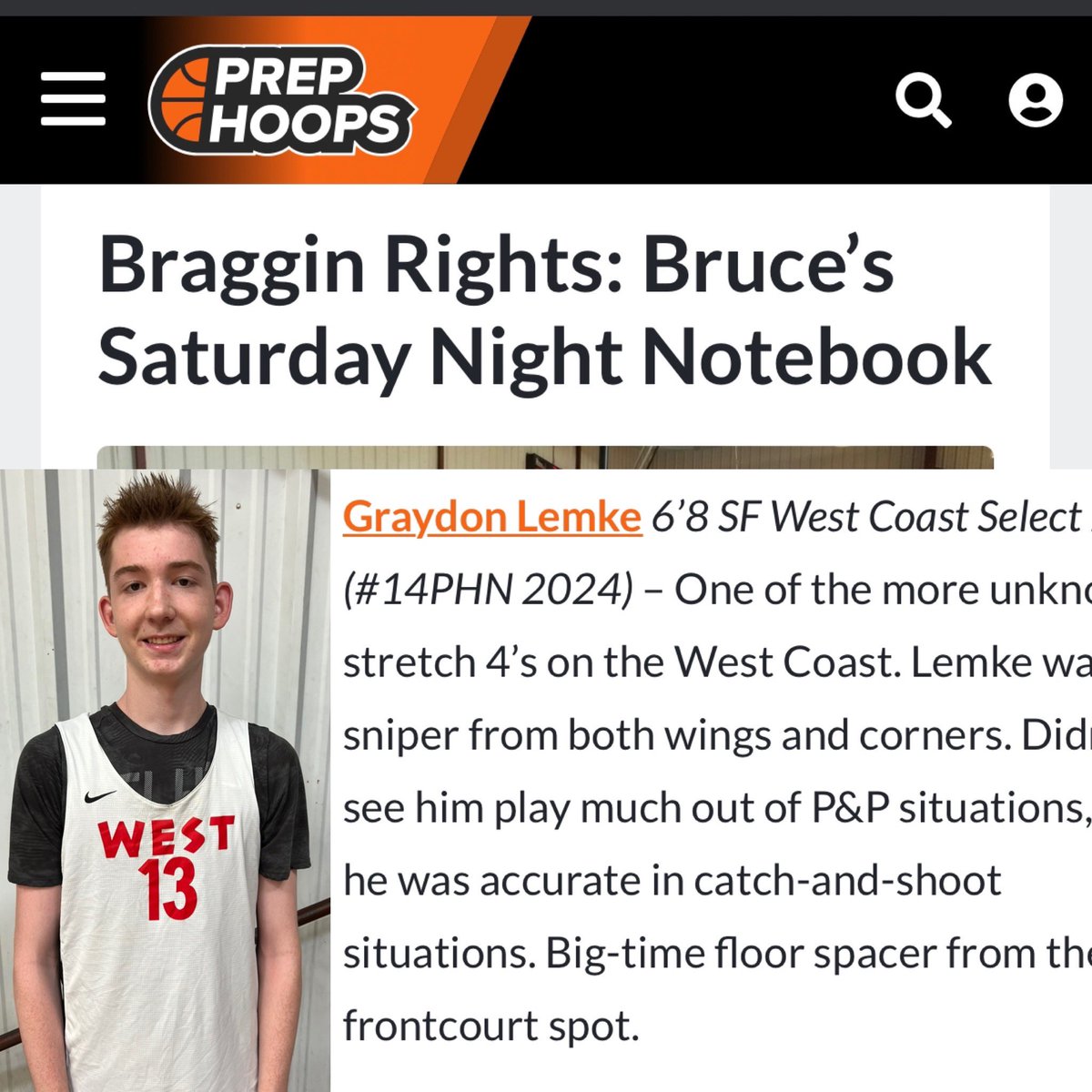 <a href="/graydonlemke/">Graydon Lemke</a> featured in this weekend’s Braggin Rights: Bruce’s Saturday Night Notebook prephoops.com/2022/05/braggi… <a href="/WCSelect16/">team basketball</a>