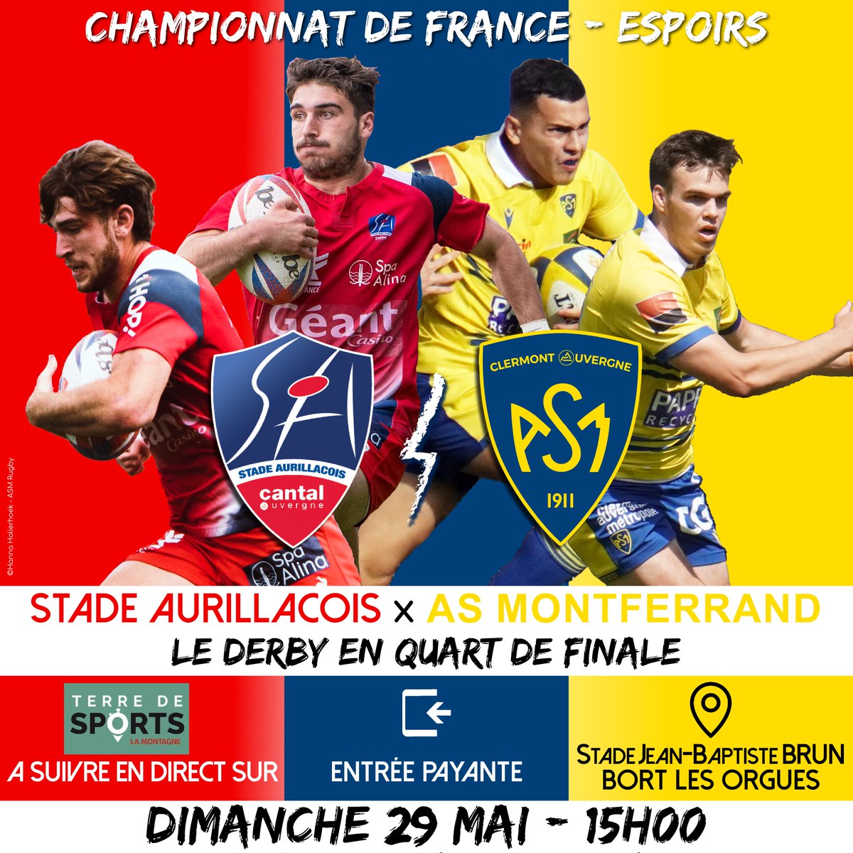 SArugbyofficiel's tweet photo. #SAfamily 
#SAASM 

Ce dimanche à Bort-les-Orgues, place au quart de finale entre le @SArugbyofficiel et l' @Asm_Omnisports en Espoirs Elite.
Un match attendu qui récompense la belle saison de la relève aurillacoise !

Allez le Stade !

#RugbyAuvergnat #Espoirs
🔴🔵🏈🏈💪💪 https://t.co/gXGDWxRWwP