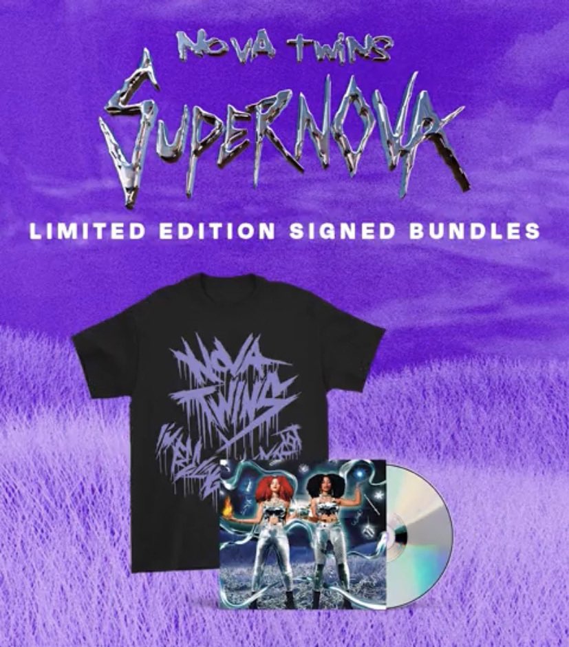 NovaTwinsGlobal's tweet image. ‼️| Calling all Supernovas!!! 

We are giving away a Supernova Bundle to one of you!

To participate
• RT this tweet 🔁
• Tell us your favourite thing about Nova Twins below 👇 
• Follow us ✅

T&amp;amp;Cs below. **Closes 16th June 00:00 BST (GMT+1)** novatwins.ochre.store