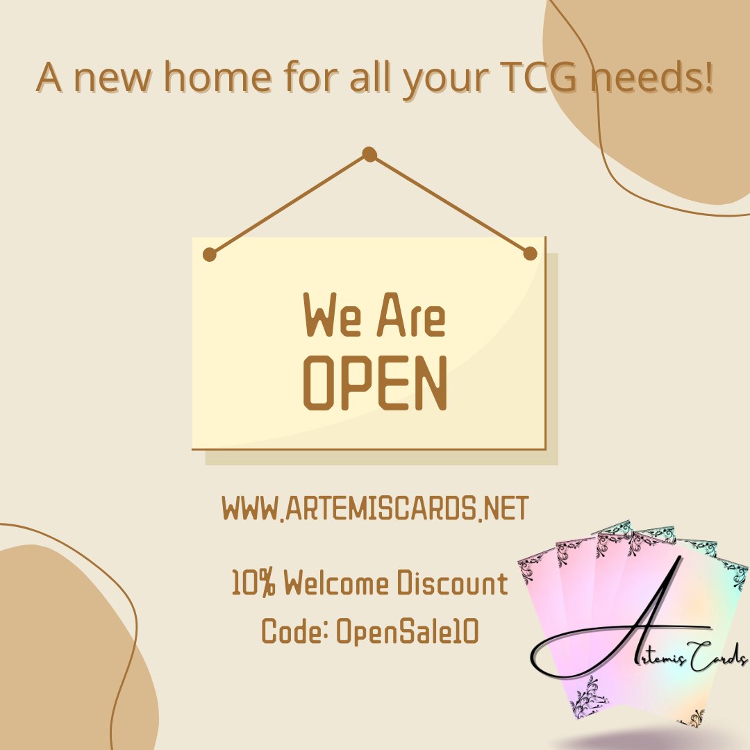 Artemis_Cards's tweet photo. We are now open!

A new home for all your TCG needs!
We are a small start up trading card store run by two best friends!
Come check us out at https://t.co/he8m3hk86b
Dont forget to grab your 10% Welcome Discount
Code: OpenSale10 https://t.co/DOLnnH2KZK