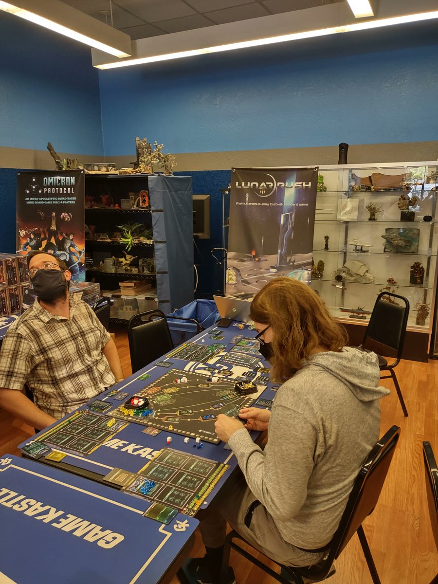 deadalivegames's tweet photo. Fun day on Sunday 5/22 at #gamekastleredwoodcity demoing Omicron Protocol and doing local pickups. Thank you William for coming by and doing some Lunar Rush demos too! Thanks to Game Kastle for hosting us!
#lunarrush #omicronprotocol #tabletopgames #boardgames https://t.co/nH962WoCnQ
