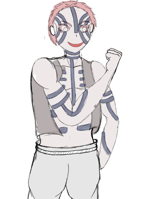 ササマルさんがTwitterに投稿した猗窩座(鬼滅の刃)のイラスト。