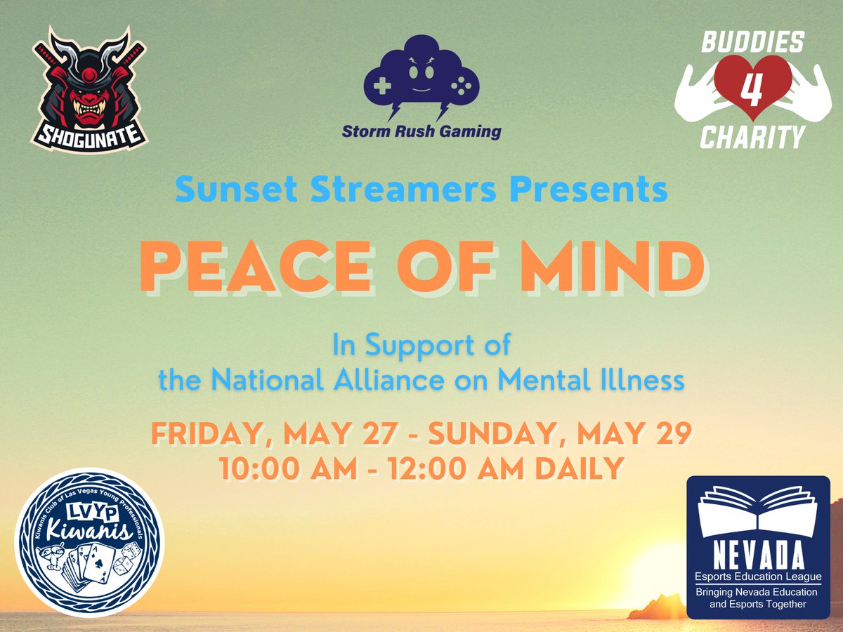 StormRushGaming's tweet photo. Hey Everyone,
SRG and the #SunsetStreamers are back!! Come join us this weekend for a funtastic #charity weekend as we help raise funds for @NAMICommunicate during #MentalHealthAwarenessMonth. https://t.co/Wt6Ts75S3V