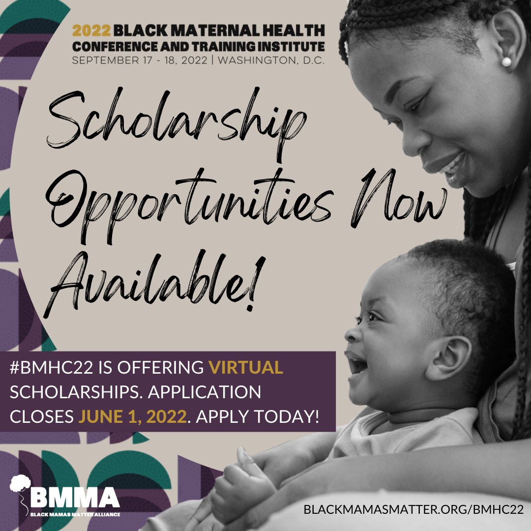 This year we're excited to offer 10 scholarships for #BMHC22! Applications are open now through June 1, 2022. Only one application per person is allowed. Awardees will be contacted by email to be made aware of their acceptance on, or before June 24. Visit blackmamasmatter.org/BMHC22