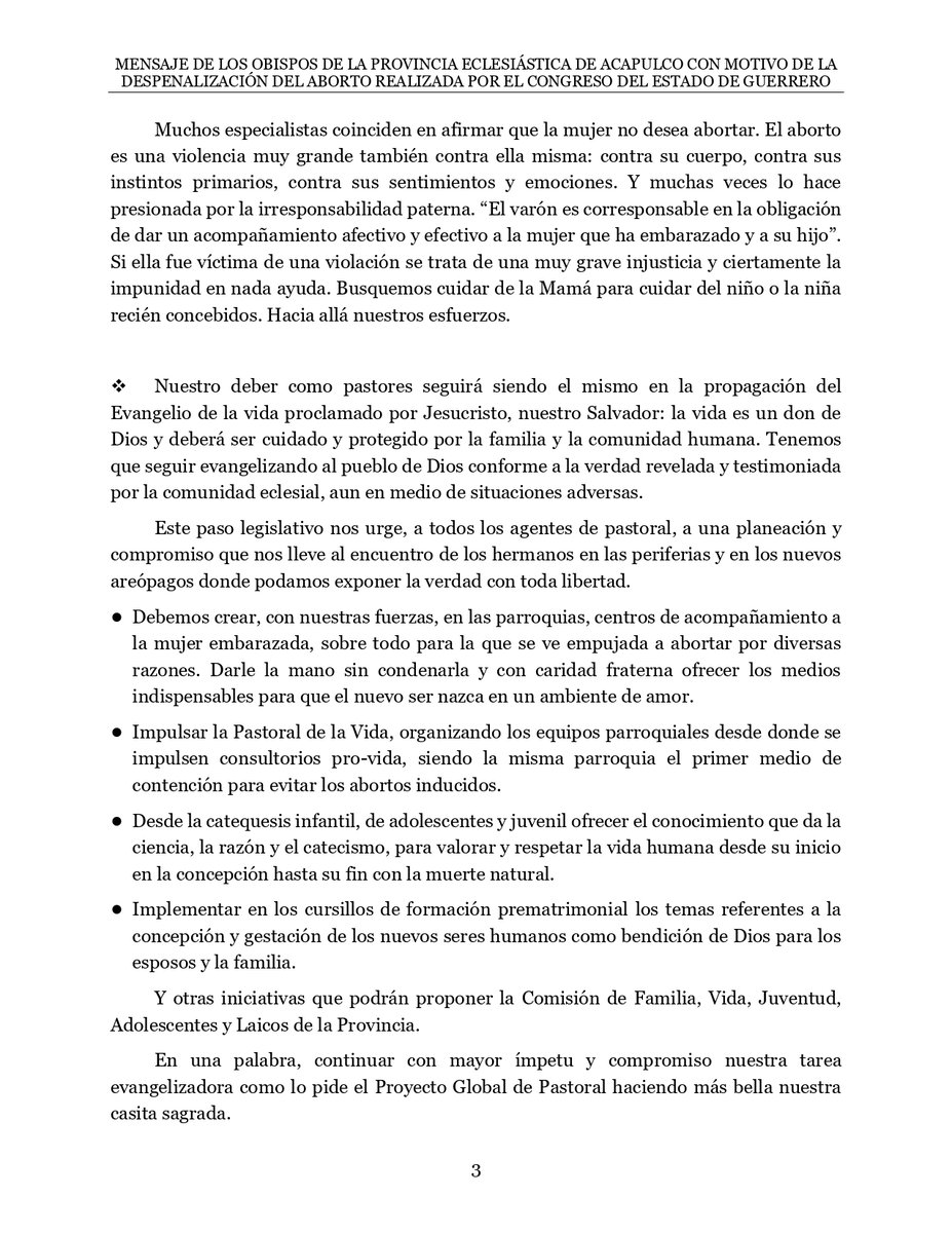 FNxFamilia's tweet photo. Mensaje de los obispos de la Provincia Eclesiástica de Acapulco con motivo de la despenalización del aborto realizada por el @congresogro dirigido al pueblo católico y a las personas de buena voluntad en el Estado de #Guerrero. #GroEsProvida https://t.co/jlLk1GPnGH