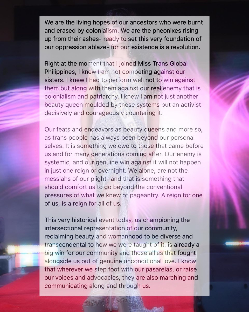 albierevalde's tweet photo. We've come this far not to only come this far. We are not going anywhere.
We are the modern trans Filipinas- unbound and transcendent.
This will forever be #AlBeyond, your leader and queen beyond barriers! https://t.co/idiqIBojHx