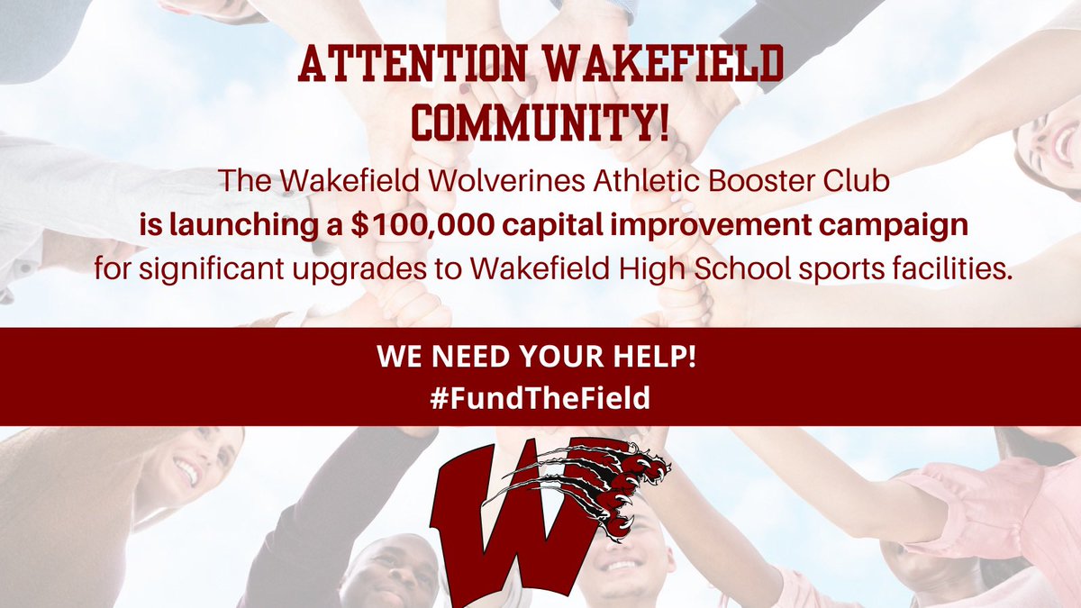 whswolverineclb's tweet photo. We have launched a capital improvement campaign with the goal of raising $100,000 to begin the process of making significant improvements to our sports facilities. Donate here: https://t.co/bX6H2rrH2e #FundTheField @WakefieldHS @WakefieldWackos @WolverinesWHS https://t.co/Ncrn19wP2S