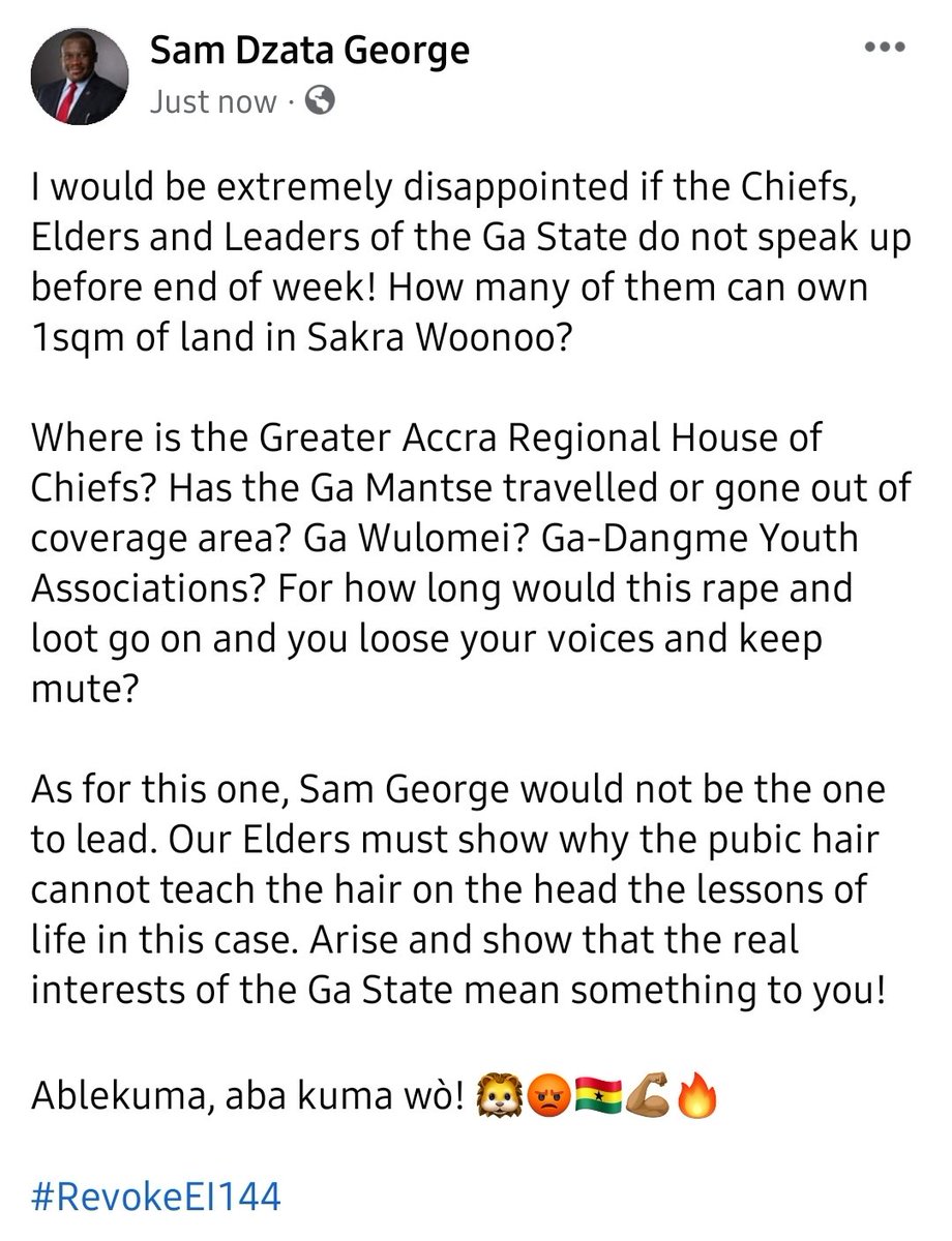 The Ga Elders must show why the pubic hair cannot teach the hair on the head the lessons of life. 🦁😡🇬🇭💪🏾🔥

#RevokeEI144
