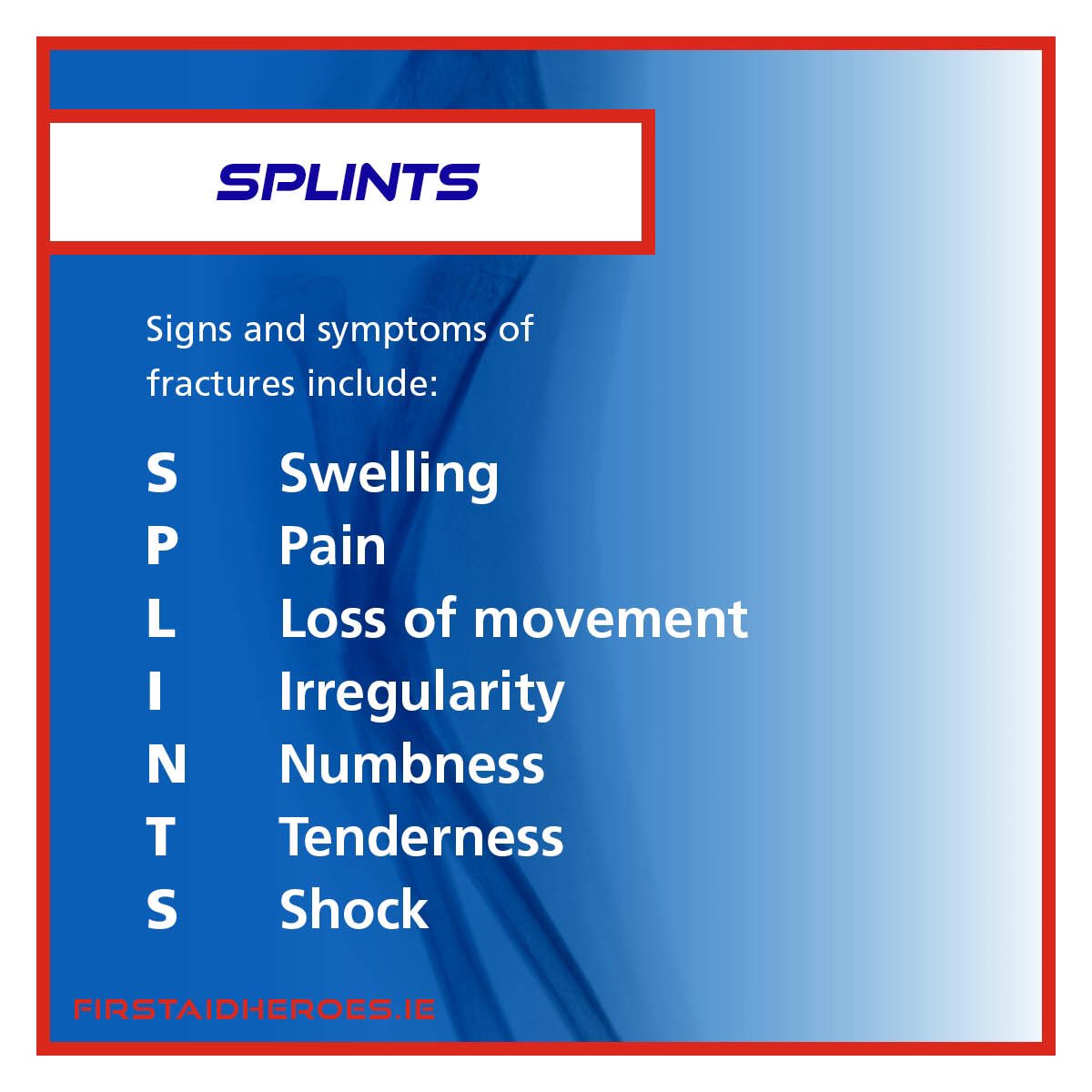 Check out or instagram to learn more about how to recognise and provide appropriate first aid to broken bones (fractures). 
.
.
.
@LimClareETB <a href="/irishredcross/">Irish Red Cross</a> <a href="/StJohnsHospLmk/">St. John's Hospital, Limerick</a> <a href="/MaHogansBar/">Ma Hogans Bar, Limerick</a> <a href="/jjbowlespub/">JJ Bowles (Limerick's Oldest Pub)</a> <a href="/LimerickMHA/">Limerick Mental Health Association</a>