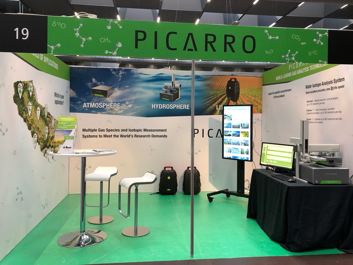 Picarro's tweet photo. Day 1 is going strong at #EGU22. Be sure to stop by booth 19, grab some swag, and visit our team. Ask us about our NEW G2509 that accurately measures #NH3 in livestock farming. Get a demo of our #GasScouter &amp; high-throughput modes of our iso-water analyzer. @Eurogeosciences https://t.co/Z207qVVQwM