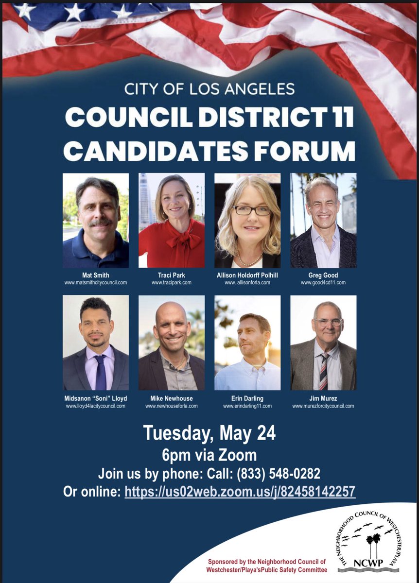 allisonforla's tweet photo. Please join us online for the final CD11 candidate forum hosted by the neighborhood council of Westchester/Playa tomorrow at 6:00 pm. Looking forward to seeing you all there! #cd11 #allisonforla https://t.co/wNVKLV5SMz