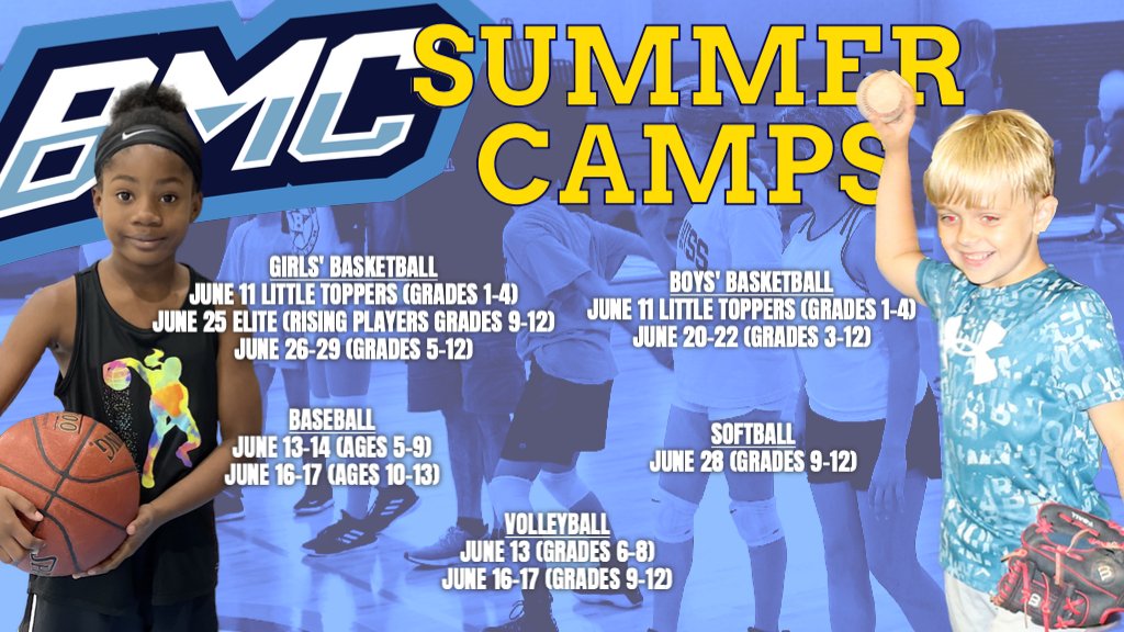 bmcsports's tweet photo. 😎SUMMER CAMPS

We still have plenty of spots open for our BMC Summer Camps!  Click the link below and sign up today for your favorite sport👇

* Cross Country Camp is now FULL

🔗https://t.co/2r3PmPaeeV https://t.co/r1ihvdUXLV