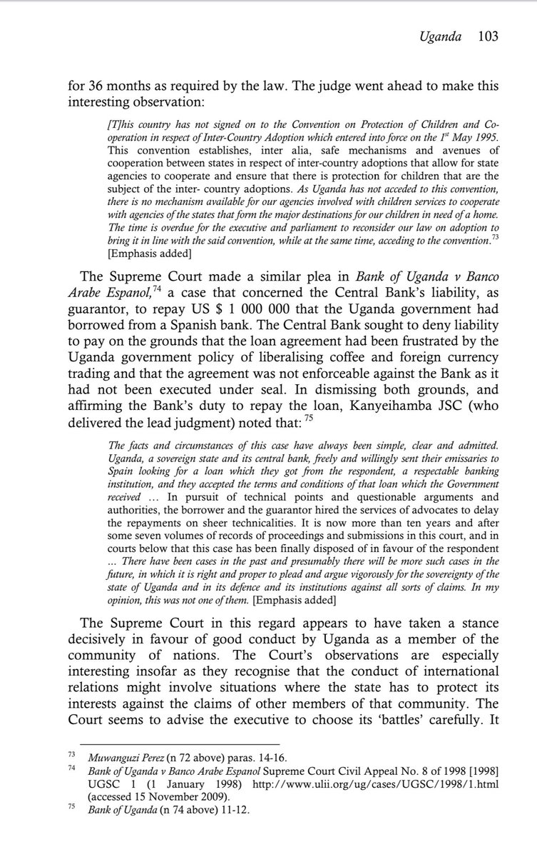 bkabumba's tweet photo. Perhaps a good time to remember the dictum of Kanyeihamba JSC in the case of Bank of Uganda v Banco Arabe Espanol [SCCA No.8 of 1998] - considered at Page 103 of this 2009 article 👇 https://t.co/bIgvvlutfI