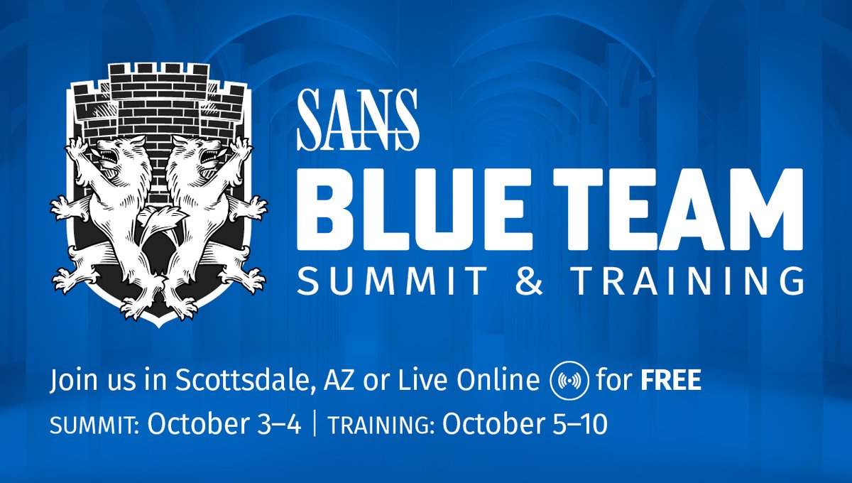 SANSInstitute's tweet image. Registration is OPEN for SANS #BlueTeamSummit! Join @SecHubb, @SecurityMapper, and the #blueteam community to hear from experts on the front lines defending an organization's critical assets against attacks!
Attend in Scottsdale, AZ or Live Online: sans.org/u/1lvP
