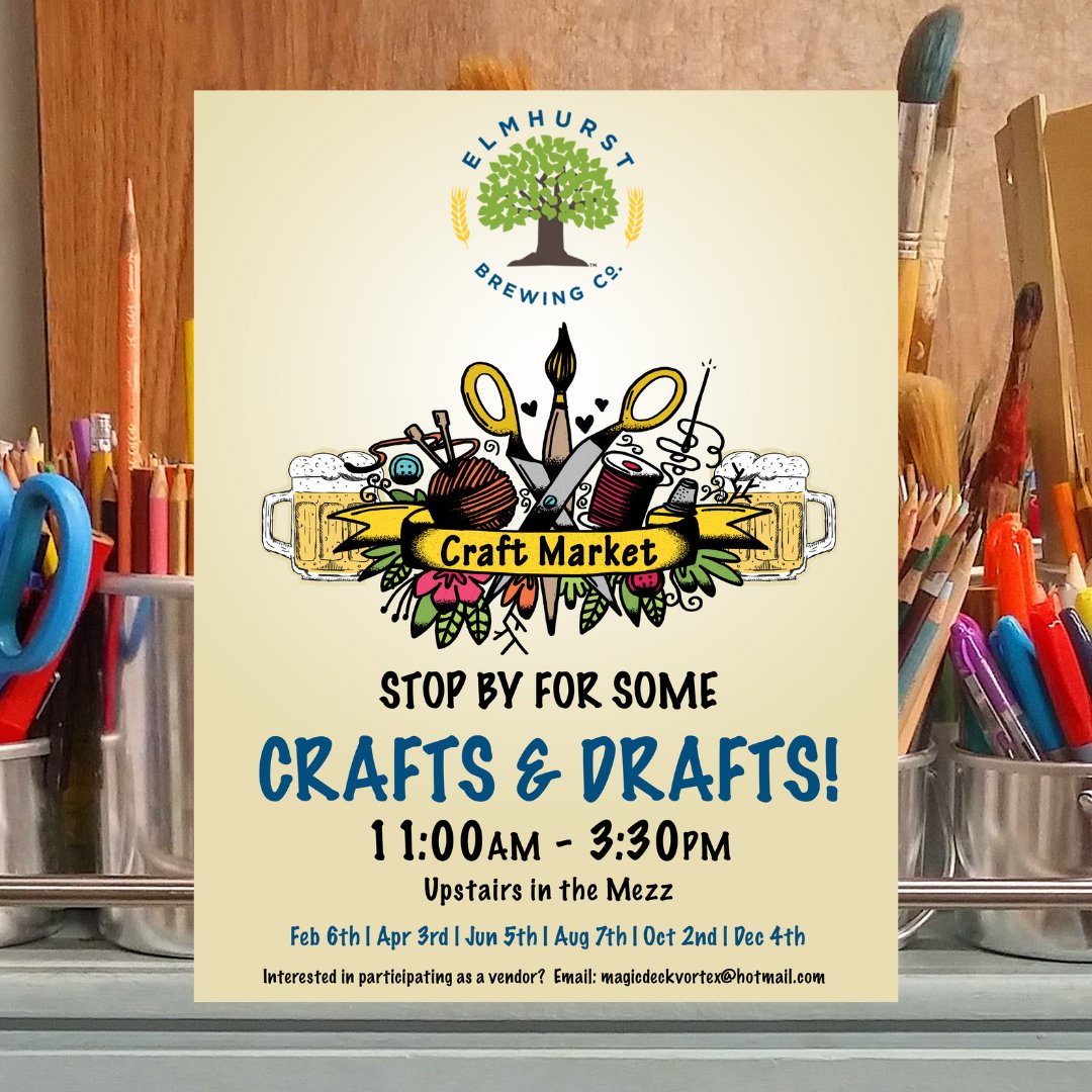 ElmhurstBrewing's tweet photo. Join us Sunday 6/5/22 for another Crafts &amp; Drafts event from 11am to 3:30pm but this time with Father's Day in mind. 

Relax and grab brunch and shop the variety of artists will we have on hand!

#craftsanddrafts #craftmarket #beerandcrafts #drinklocal #supportlocal https://t.co/yezGs7RqAN