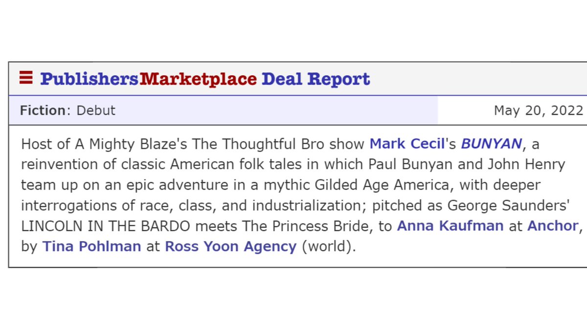 RealMarkCecil's tweet image. 4 years ago, I changed my life. Inspired, I wrote a mythic, romping novel about it. Now, life has changed again.
Thank you to @annakirgo at @VintageAnchor. Thanks to 007-level dream agent @Tina_Pohlman92. And of course, shout out to the mothership at @amightyblaze.
Let&apos;s GET IT.
