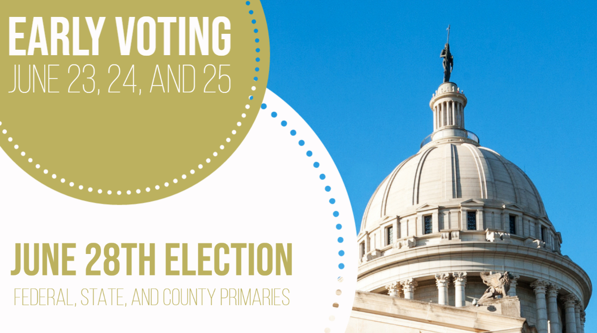 TCElectionBoard's tweet photo. Early voting for the June 28th Election begins today! Our office will be open from 8 am to 6 pm for voters.
Find your sample ballot on the OK Voter Portal: https://t.co/srXB4wMRS0 https://t.co/6rtjwlCFC3