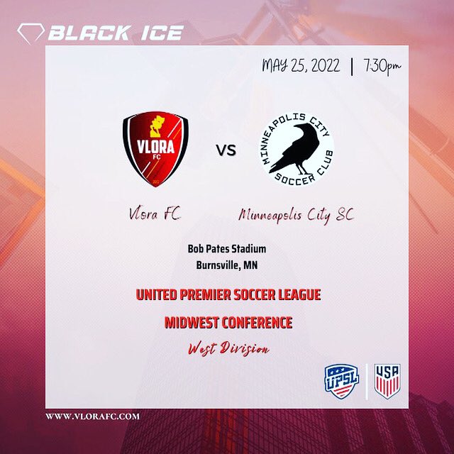 VloraFc's tweet photo. “Battle of the Undefeated “

This Wednesday 

🆚 Minneapolis City SC 
⏰ 7:30PM 
🏟 Bob Pates Stadium 
🎟 $10 at the gate 
📺 Eleven Sports 

Come and support your Vlora remain undefeated and stay top of the table. 
Big match vs a direct rival for the title. 

#forzavlora🔴⚫️ https://t.co/auGgw8r26X