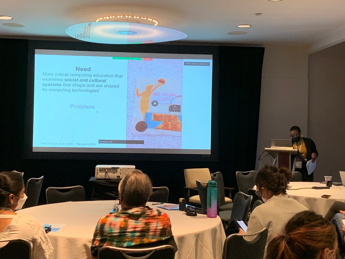 shuchig's tweet photo. Fantastic work and presentation by @MiaSShaw on “Recoding computing” through etextiles and quiltmaking. Seen here unflappably navigating a technical glitch and successfully getting her video to play 👏🏼👍🏼😊 @BpcRespect #RESPECT2022 #RESPECTBPC https://t.co/571T2x05xJ