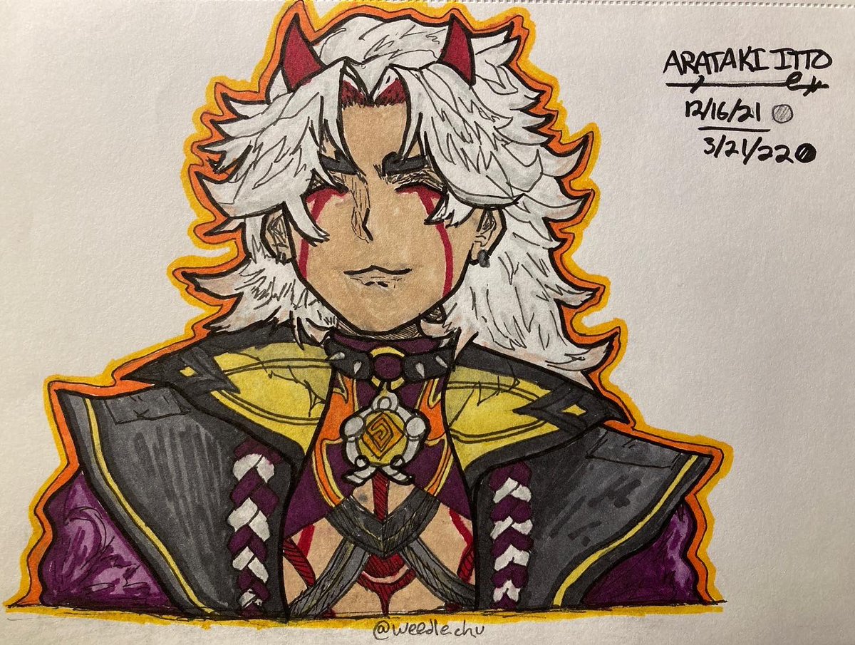 weedlechu's tweet photo. Unneglecting this art account! Here’s Arataki Itto I drew months ago #AratakiItto #genshinimpact https://t.co/kZ717US8l4
