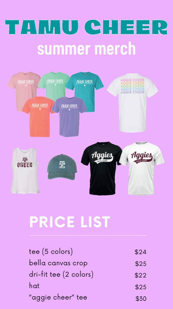 GET YOUR AGGIE CHEER MERCH!☀️

tamucheersummer2022.itemorder.com/shop/sale/