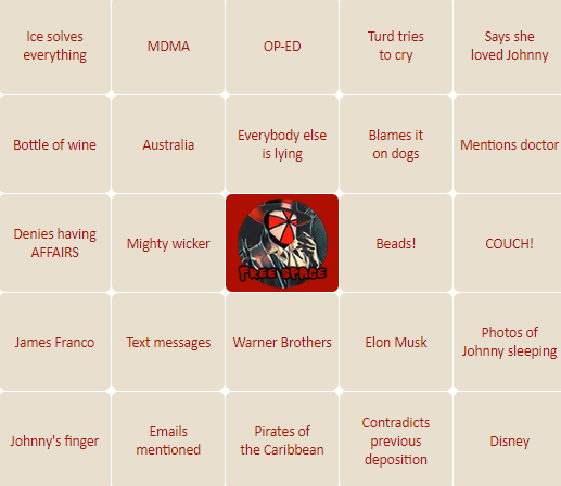 ThatUmbrella's tweet photo. Amber Heard BINGO, card for the next round... https://t.co/7Fa958zwvt