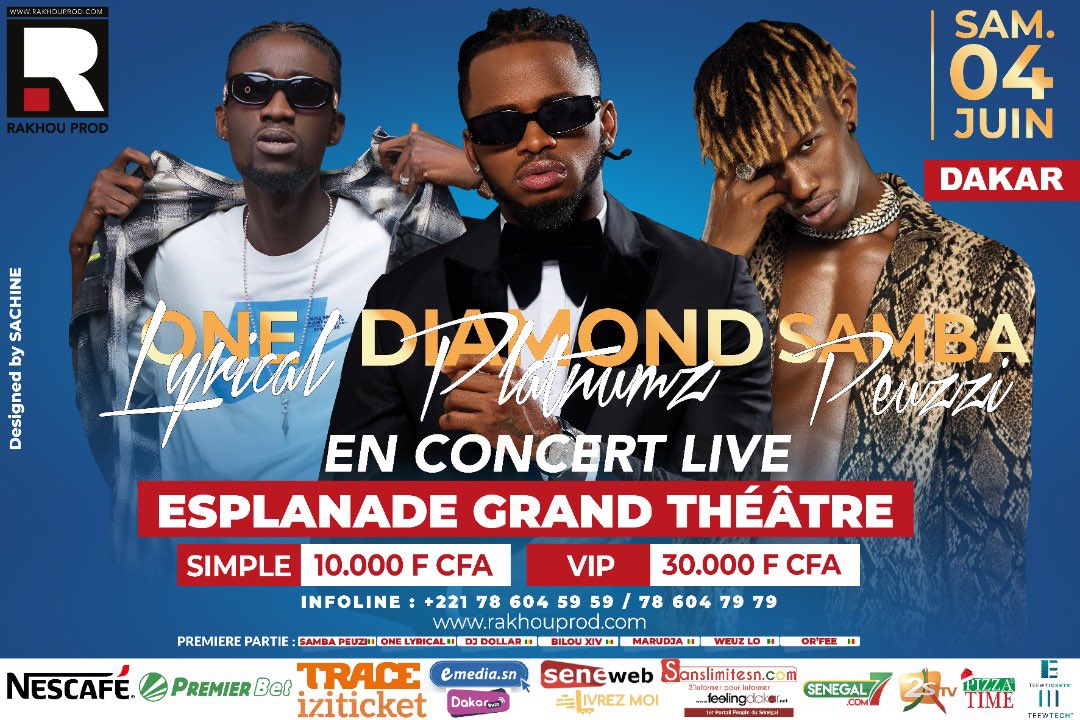 saaachine's tweet photo. 🎙Diamond Platnumz | À Dakar | 4 juin 2022 | 📍Esplanade Grand Théâtre | 📱+221 78 604 59 59 - 78 604 79 79 | 🌐https://t.co/187bXnSyGc | 📌Designed by SACHINE | #diamondplatnumz #wasafi #WasafiDigital https://t.co/8EKdC6rs1z