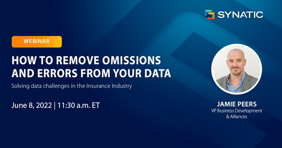 Join us for an upcoming webinar on June 8th at 11:30 A.M. E.T. as <a href="/JamiePeers/">Jamie Peers</a> discusses the #data challenges within the #insuranceindustry and how errors and omissions impact your data and your business.

Register here -> bit.ly/3LyqDXG

#dataintegration #saas #insurance