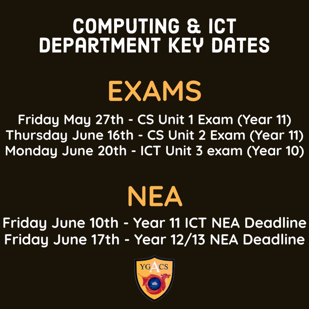 Computing_ACS's tweet image. Key dates for our Computing & ICT learners. Keep striving and believing and you will achieve!