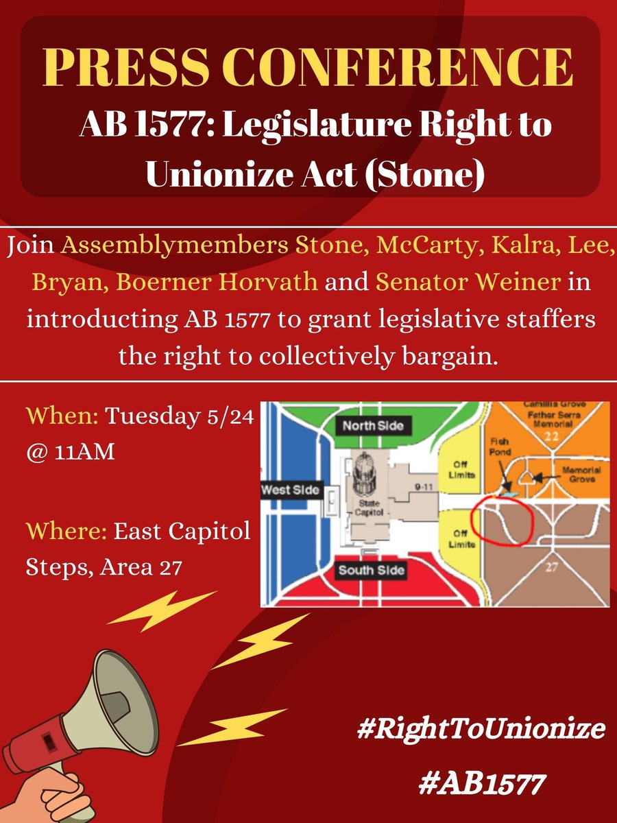 I have amended AB 1577 to allow Legislative employees to collectively bargain. The press conference will be tomorrow near the east steps.
