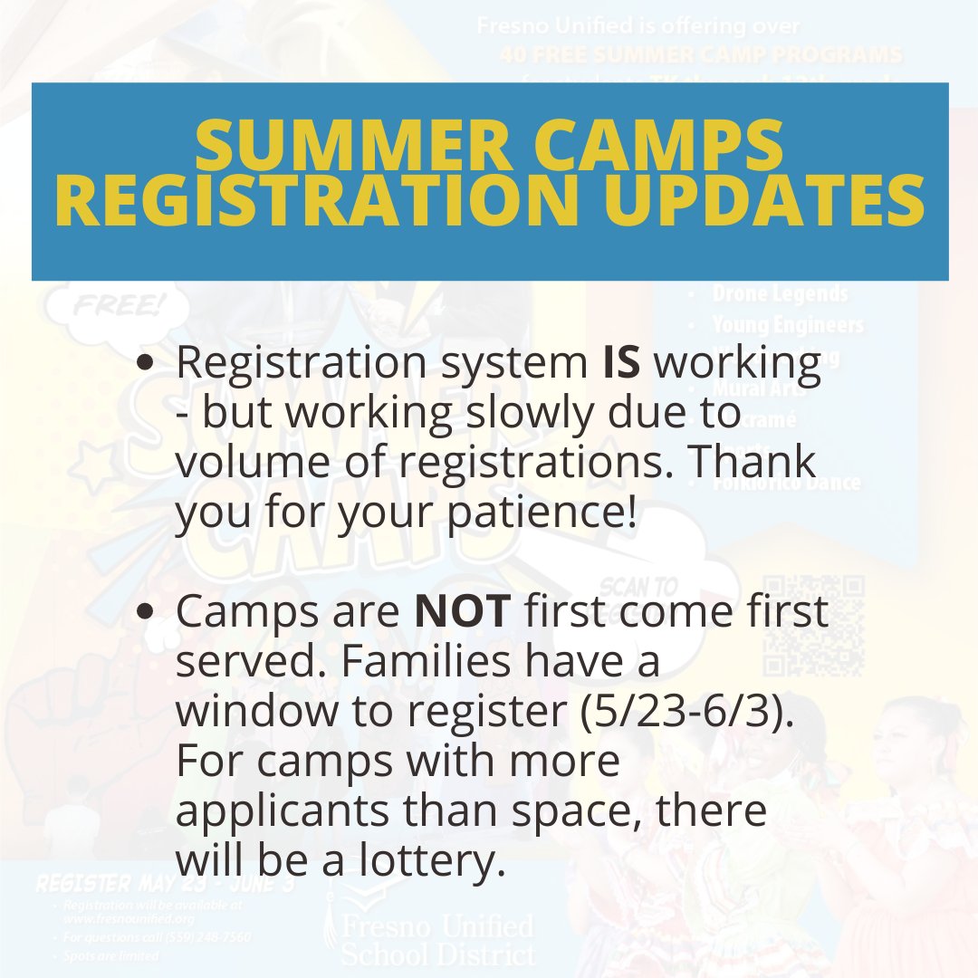 Fresno Unified on Twitter "UPDATES the Summer Camp registration