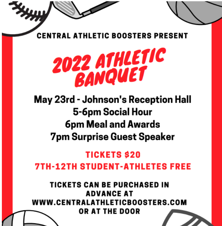 CentralCSD's tweet image. Just  a reminder that tonight is the 2022 athletic banquet.

What a great way to celebrate the accomplishments of all our Central student-athletes.  The night will be filled with food, awards, and a great guest speaker. All are welcome to attend!