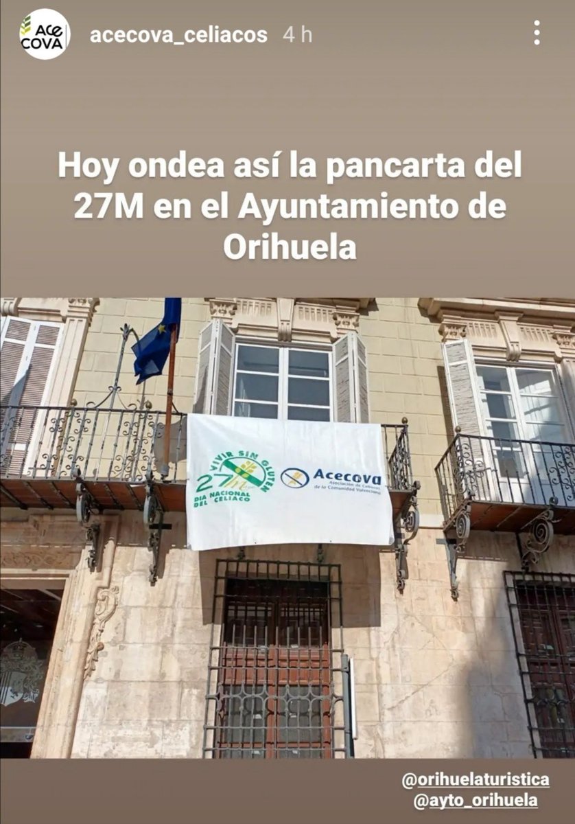 JesusSalinasB's tweet photo. Hoy hemos comenzado la ultima semana del #MayoCelíaco de @Acecova en mi ciudad, #Orihuela, colocación de la pancarta del "Día Nacional de la Enfermedad Celíaca" en el balcón del @Ayto_Orihuela e interviniendo en el programa "Hoy por Hoy Vega Baja" @RadioOrihuela #DNEC #DNEC2022CV https://t.co/4nAhH7JbPA