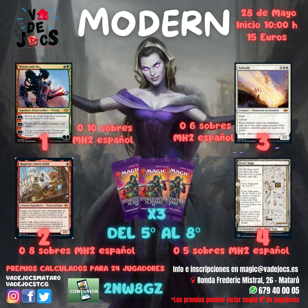 Eventos de esta semana en <a href="/vadejocsmataro/">vadejocs</a>. 
Atención a nuestro súper Modern del sábado con unos premios increíbles.