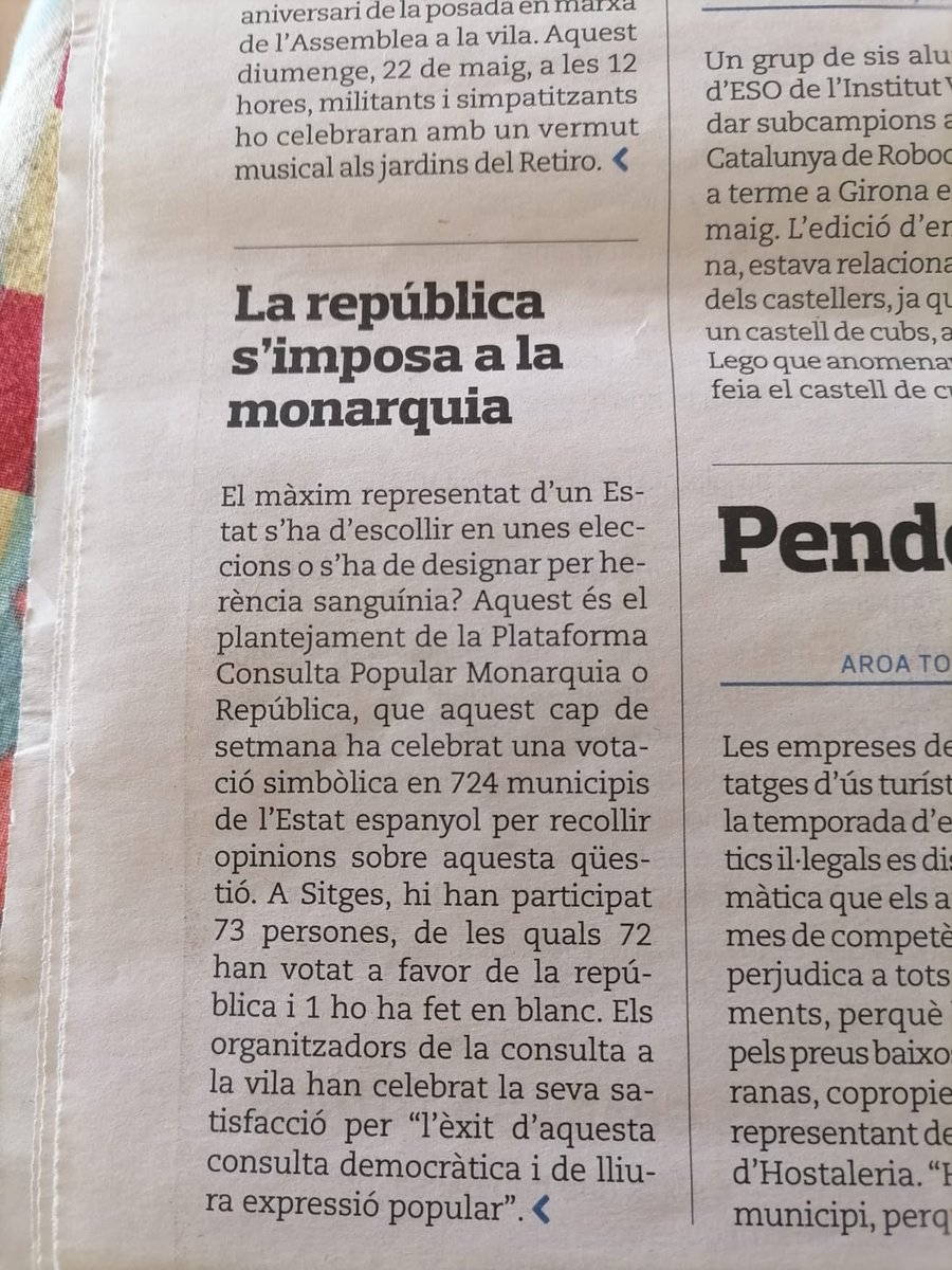 Moltes gràcies <a href="/lecodesitges/">L’Eco de Sitges</a> per publicar el resultat de la Consulta Popular del !4 de Maig al nostre ajuntament.