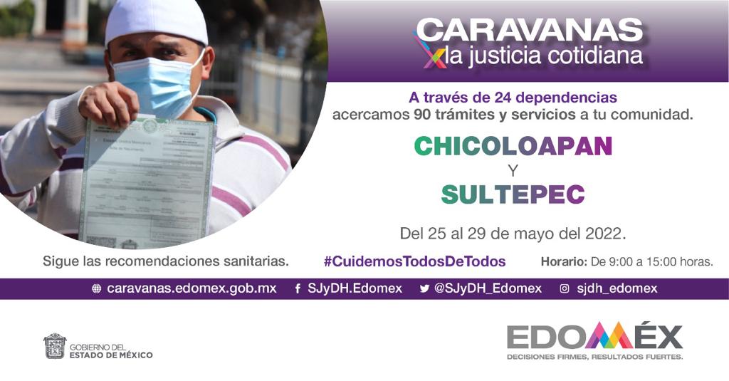 CESPDEM's tweet photo. Las #CaravanasXLaJusticia se presentan de forma simultánea del 25 al 29 de mayo en #Chicoloapan y #Sultepec para brindar servicios presenciales  de 9:00 a 15:00 horas.
Más información aquí: https://t.co/QBSHQSCDlz  
@SJyDH_Edomex https://t.co/N2p5FMIa8Q