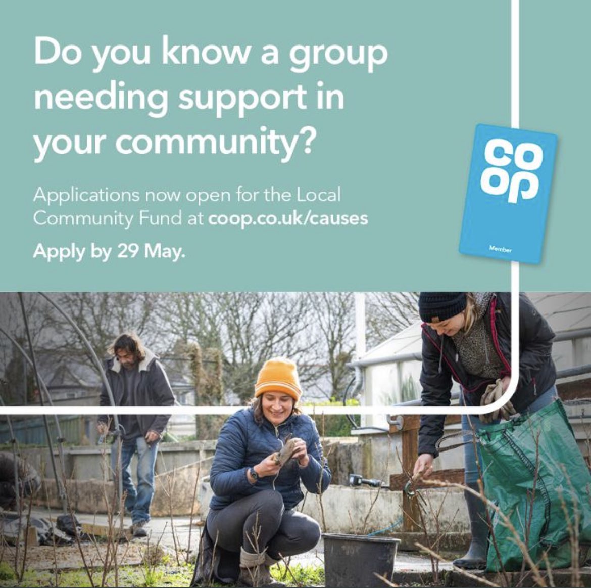 Last week to apply for @coopuk Local Community Fund. If you’re a small community group looking to make a difference and need some funding apply at coop.co.uk/causes by 29 May! #Worsley #Swinton #Eccles #Irlam