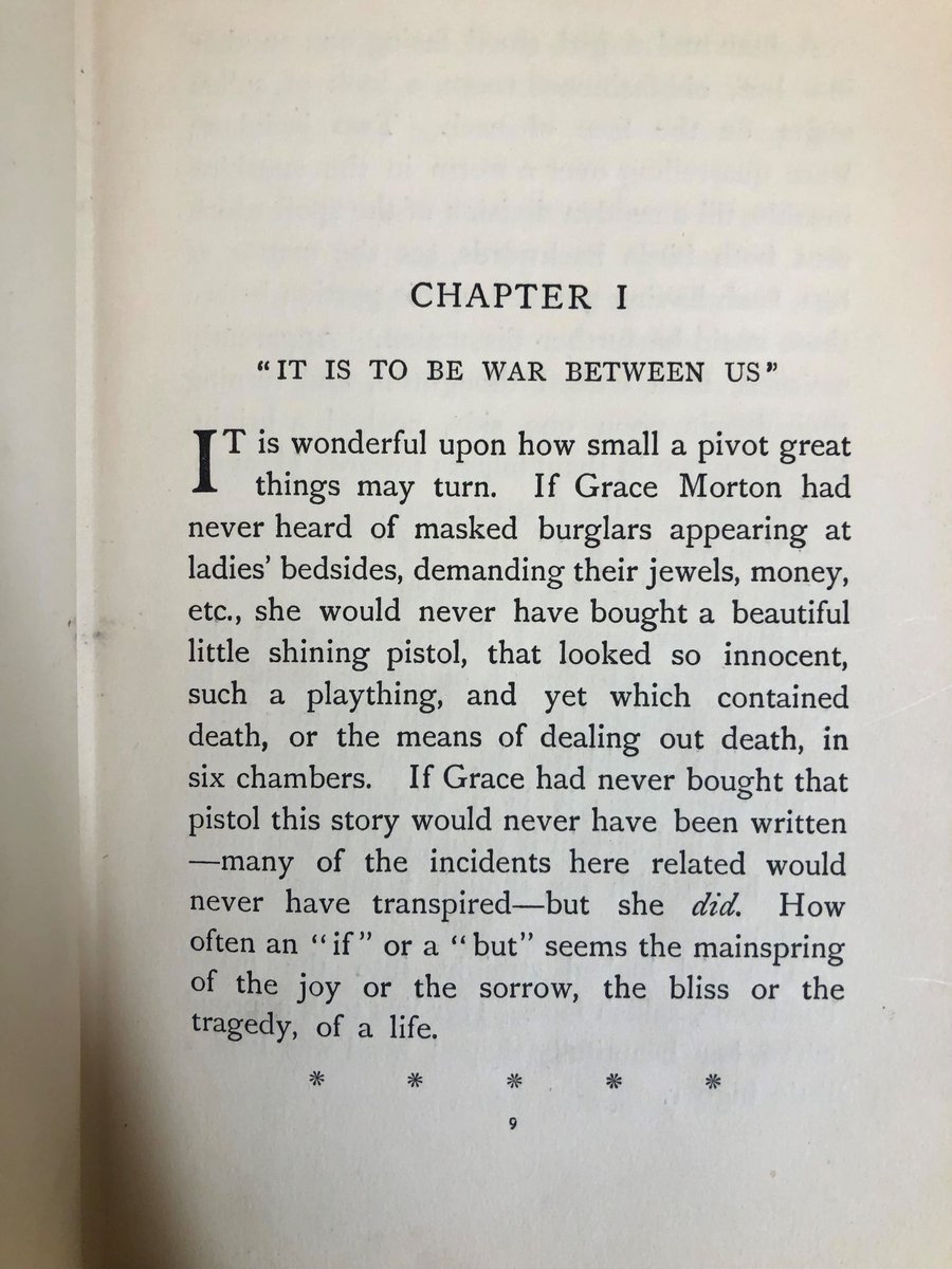 arkhamlibrarian's tweet photo. What a lovely publisher's cloth binding and intriguing opening paragraph. Meadows got her start writing cheap penny pamphlets for children and went on to write mystery and romance. This was her third novel, published in 1899. #IULillyLibrary https://t.co/u7Bem0Fv3N