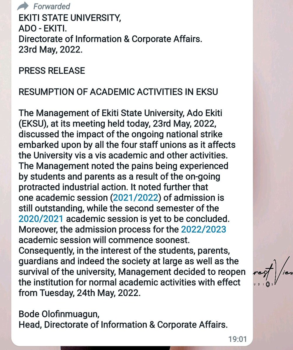 ekititrends's tweet image. Eksu Pulls Out Of ASUU Strike, Announces Resumption of Academic Activities