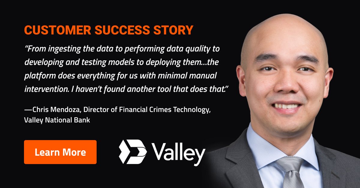 DataRobot's tweet photo. DataRobot #AICloud for #Banking automated modeling for @ValleyBank Anti-Money Laundering team, reducing total alert volume by 22 percent and increasing escalation to case by three percentage points. https://t.co/VKVLqGtcuT https://t.co/l2I7q1IKtB
