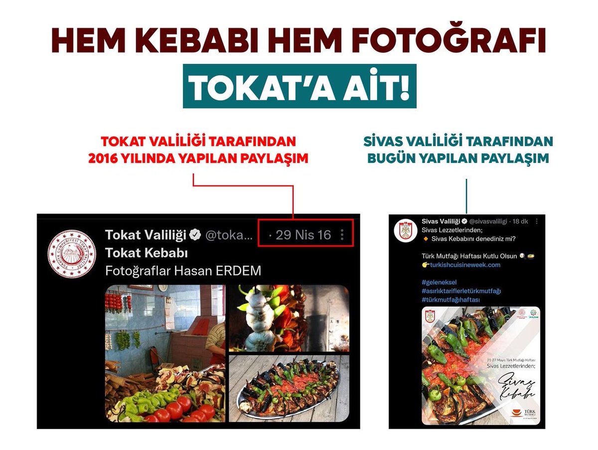 hergezgin's tweet photo. Çekimi bana ait fotoğrafı #TürkMutfağıHaftası  etkinliklerinde kullanan #sivasvaliligi nin tekraren Tokat kebabını Sivas'a mal etme girişimi üzerine taraf olarak bir dizi açıklama yapma zorunluluğu hasıl oldu umarım bu son olur.
Olayın tüm serencamını özetlemeye çalışayım https://t.co/C4dIW6Bydy